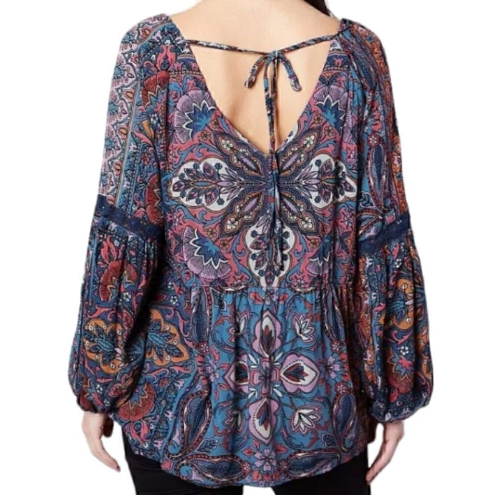EC THE BUCKLE ANGIE PLEATED V-NECK PEASANT TOP SZ.L - Picture 2 of 7